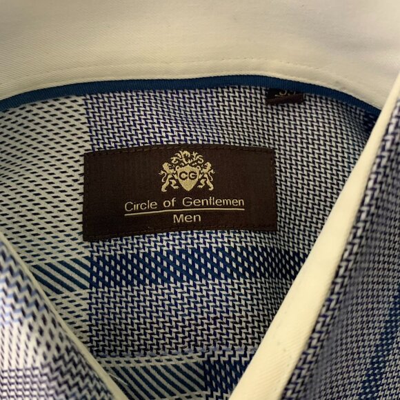 Circle of Gentlemen Button Up Long Sleeve Shirt M Blue Plaid Cotton Collared - Picture 6 of 6